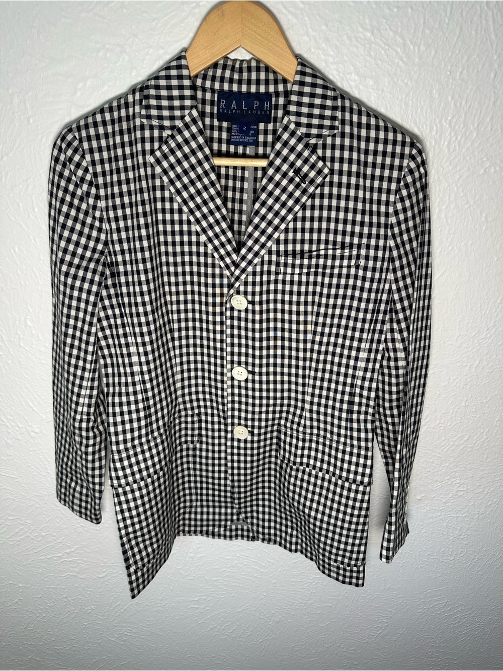 Ralph Lauren Gingham Blazer Womens Size 2 Black White Preppy Jacket